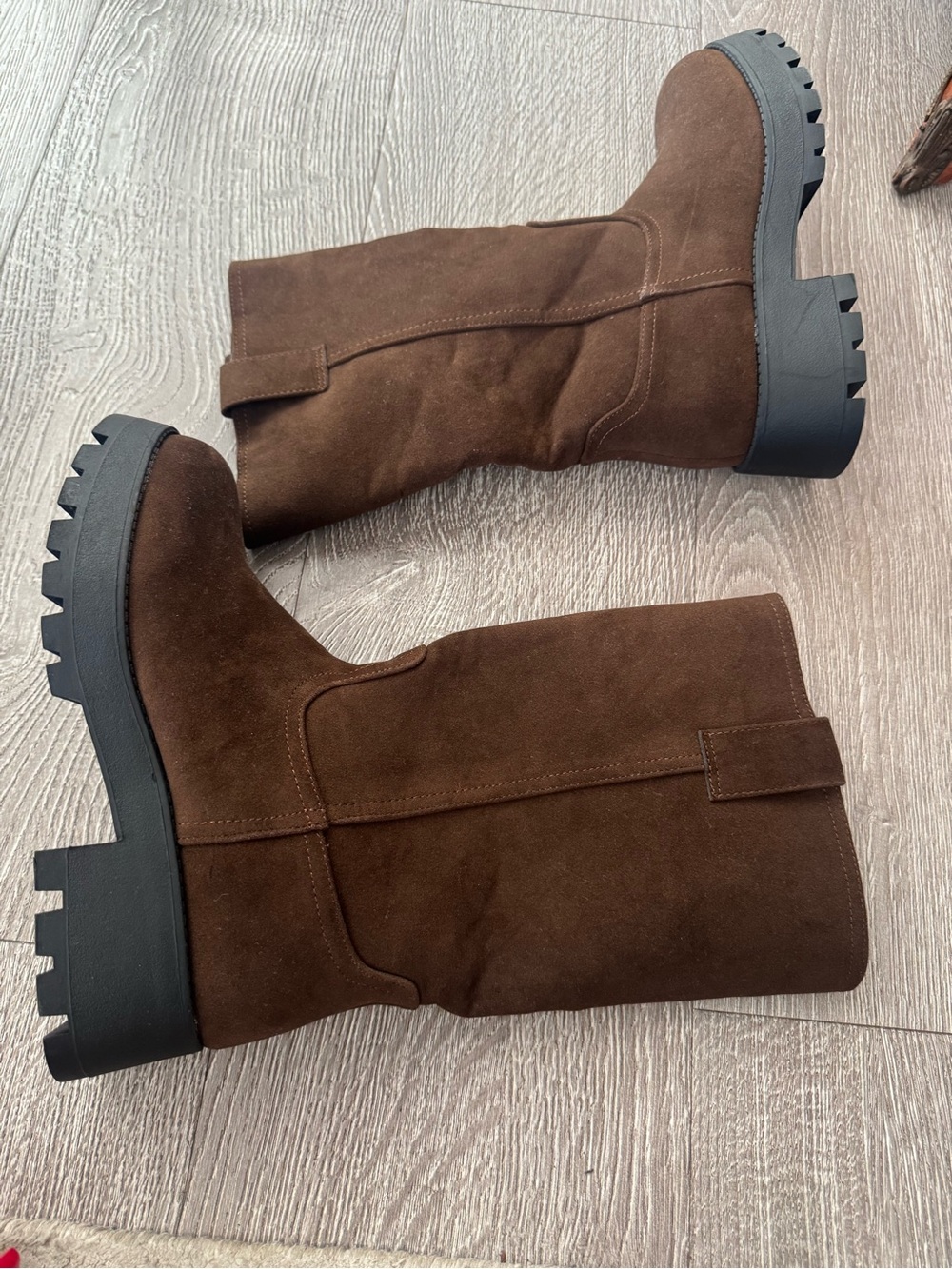 Fashion Nova Brown Suede Lug Sole Mid-Calf Boots